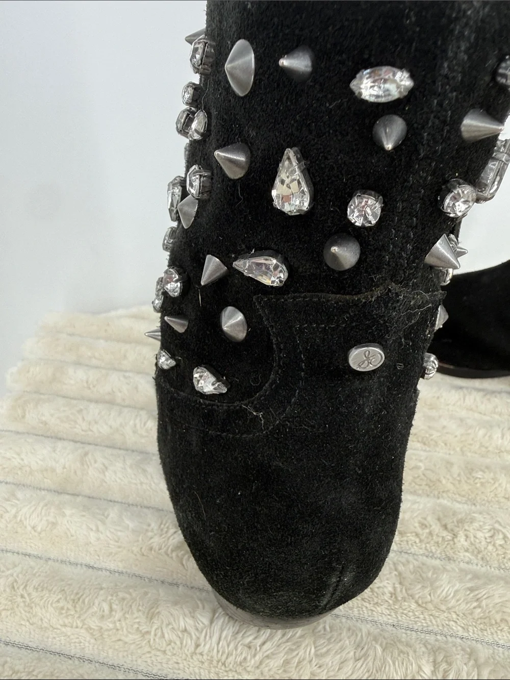 Sam Edelman Avril Black Suede Crystal-Embellished Women's Ankle Boots size 8M